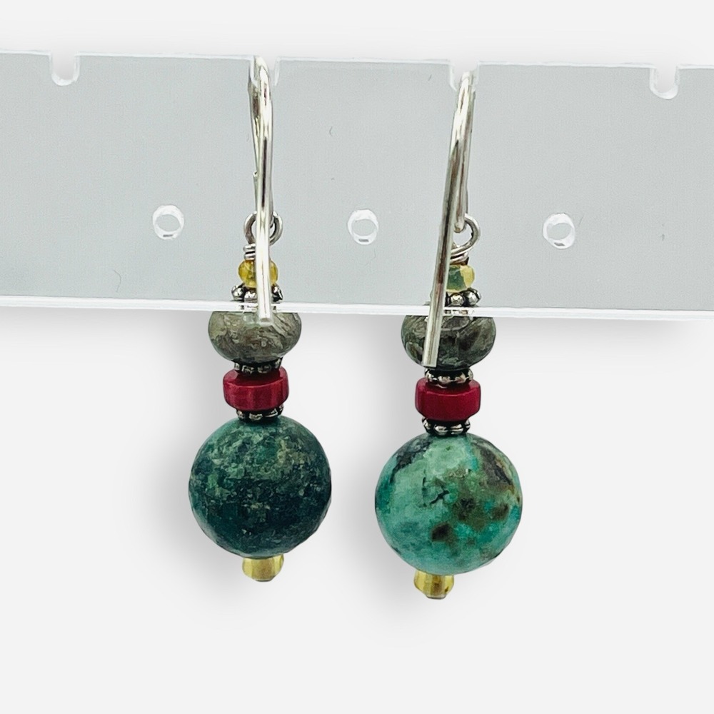 Sundance Catalog Earrings Sterling Silver‎ Turquoise Coral Dangle Drop Beaded - Picture 3 of 6